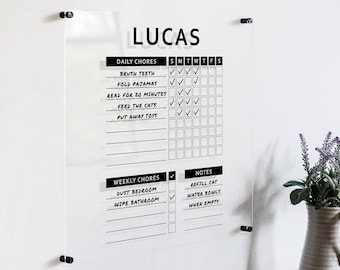 Personalized Chore Chart for Children, Kid's Chore Chart, Acrylic Chore Chart, Kid's Whiteboard, Modern Kid's Room Décor, Clear Chart