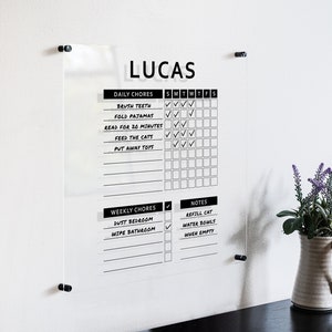 Personalized Chore Chart for Children, Kid&#39;s Chore Chart, Acrylic Chore Chart, Kid&#39;s Whiteboard, Modern Kid&#39;s Room Décor, Clear Chart