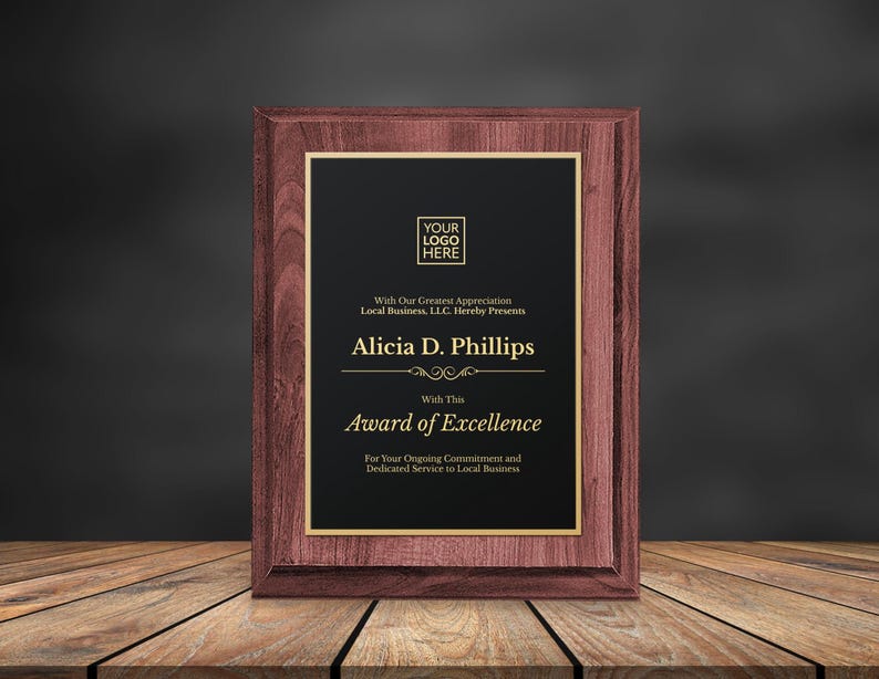 Custom Award Plaque, Employee Recognition Gift, Wood Wall Plaque ...