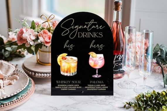 Personalized Signature Drinks Sign, Custom Wedding Bar Arch Sign, His and Hers Signature Drink Menu, Cocktail Menu, Wedding Table Bar Sign