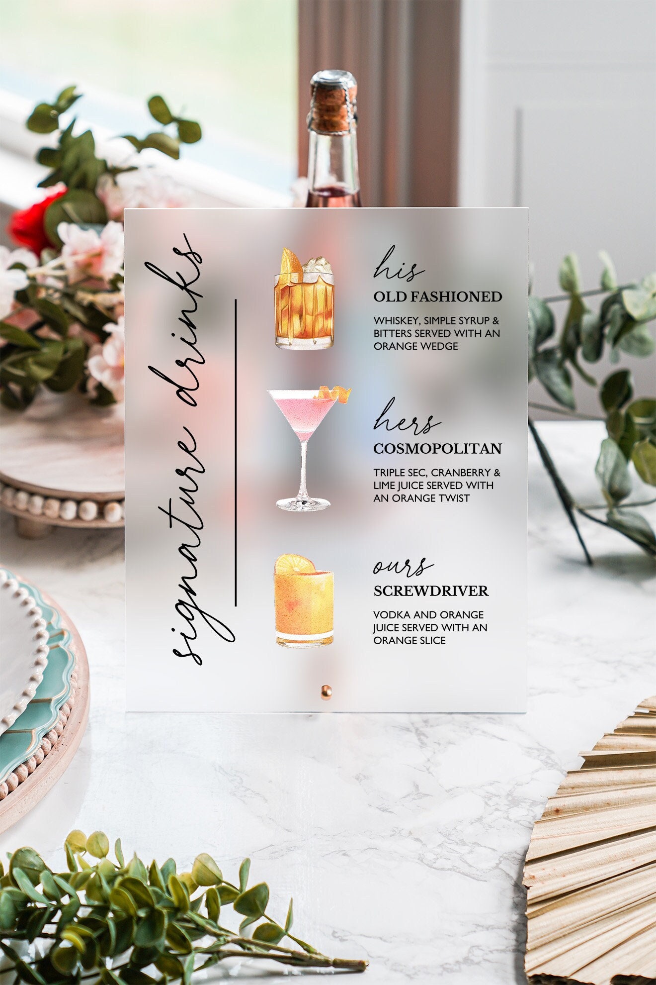 Signature Cocktail Drink Menu, His and Hers Drink Menu, Wedding Bar Sign, Signature Wedding Cocktail Menu, Personalized Bar Sign