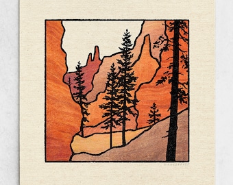 Bryce Canyon Druck - Minimalistische Landschaft, Reise in den Südwesten, Wüstenwanderung, Nationalpark Kunst, Gebranntes Orange und Rote Erdtöne / 11x11, 22x22