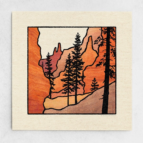 Bryce Canyon Print - Minimalist Landscape, Travel Southwest, Desert Hike, National Park Art, Burnt Orange & Red Earth Tones / 11x11, 22x22
