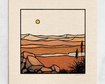 Deserted Print - Minimalist Desert, Rocky Landscape, Burnt Orange & Terracotta Desaturated Earth Tones / 11x11, 22x22
