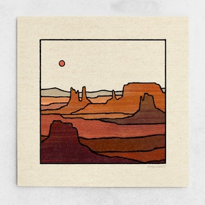 Monumental Print - Minimalist Monument Valley Landscape, Southwest Sunburnt Desert, Burnt Orange & Red Earth Tones / 11x11, 22x22