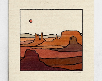 Monumental Print - Minimalist Monument Valley Landscape, Southwest Sunburnt Desert, Burnt Orange & Red Earth Tones / 11x11, 22x22