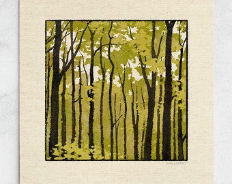 Get Lost Print - Abstract Forest, Peaceful Minimalist Landscape, Bright Green Trees, Calm Nature Wall Art / 11x11, 22x22