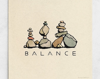 Balance Print - Rock Balancierung, Erinnerung für psychische Gesundheit, entsättigte Erdtöne, friedlich & ruhig, minimalistische Natur Wandkunst / 11x11, 22x22