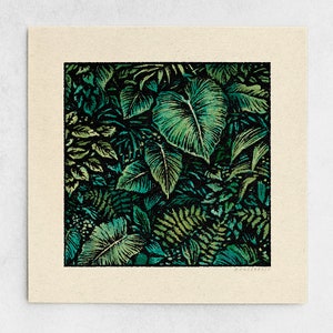 Wild Thing Print Lush Green Jungle, Botanical Ferns & Leaves, Tropical Minimalist Foliage, Nature Wall Art / 11x11, 22x22 image 1