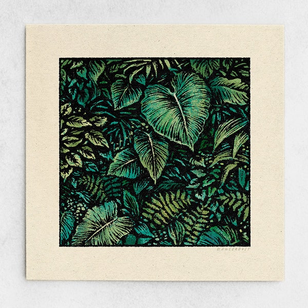 Wild Thing Print - Lush Green Jungle, Botanical Ferns & Leaves, Tropical Minimalist Foliage, Nature Wall Art / 11x11, 22x22