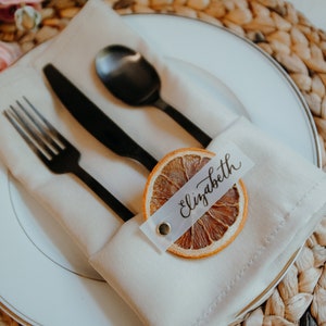 Orange Slice Place Cards with Calligraphy on Vellum