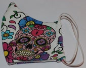 Fabric Mask Womens Sugar Skull Face Mask Reuseable Washable Double Layer Skull Skulls White Pink Made in Canada