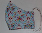 Fabric Mask Womens Sugar Skull Face Mask Reuseable Washable Double Layer Skull Skulls Pale Blue Made in Canada