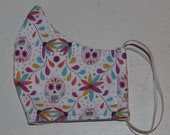 Fabric Mask Womens Sugar Skull Face Mask Reuseable Washable Double Layer Skull Skulls White Made in Canada