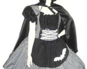 Goth Little Red Riding Hood Costume, Custom Size Halloween Dress and Hooded Black Satin Cape