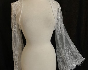 White Shrug Bolero Eyelash Lace Flared Bell Sleeves Festival Wear Wedding Bride Bridal Womens Small Medium Large Xlarge 2X 3X