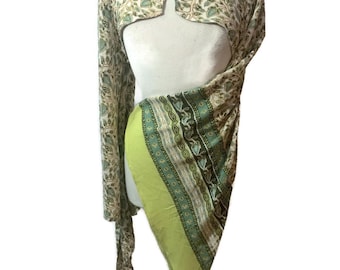 Green Earth Tones Boho Shrug,  Asymmetric Flared Bell Sleeve Bolero