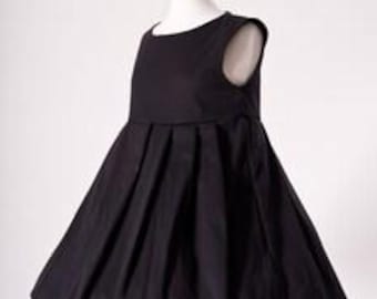 Black Goth Twill Pleated Babydoll Dress with Empire Waist Custom Size Plus