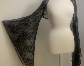 Black Gothic Lace Shrug, Huge Flared Bell Sleeve Bolero, Romantic Witchy Topper