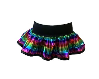 Rainbow Holographic Vinyl Hip Mini Skirt Pride Rave Tutu Festival Wear