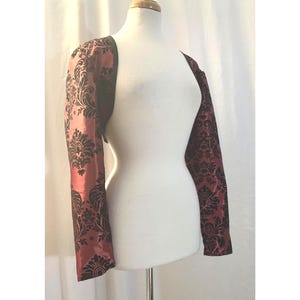 Goth Shrug Gothic Bolero Black Red Damask Romantic Victorian  Vampire Elegant Top  Long Sleeves  Womens Small
