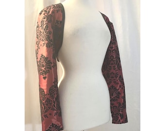 Goth Shrug Gothic Bolero Black Red Damask Romantic Victorian Vampire Long Straight Sleeves