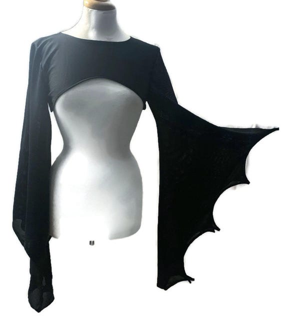 Goth Bat Shrug Black Bolero Huge Flared Scalloped Bell Sleeves