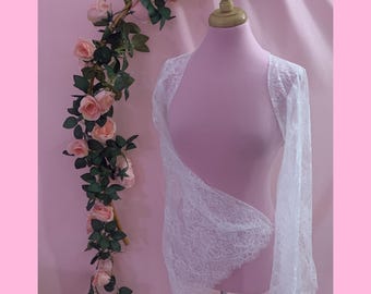 White Lace Wedding Shrug Bolero Flared Bell Sleeves Bridal Cover-Up Topper