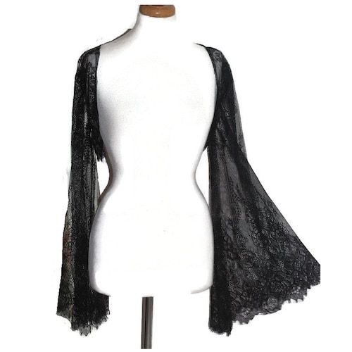 Black Goth Shrug Gothic Bolero Whimsigoth Gothic Eyelash Lace Flared Bell Sleeves Festival Wear Witch Witchy Small Medium Large Xlarge