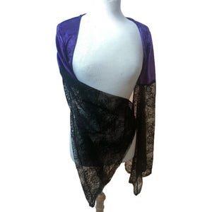 Goth Velvet Shrug Purple and Black Bolero Romantic Gothic Witch Witchy Witchcore Long Wide Lace Flared Bell Sleeves Womens S M L XL 2X 3X