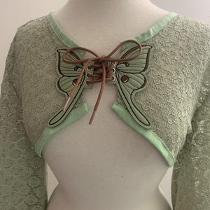 Moth Shrug Butterfly Bolero Bohemian Wide Flared Bell Sleeves Elven Fairy Wiccan Boho Hippy Burning Man Festival Wear Sage Green Lace