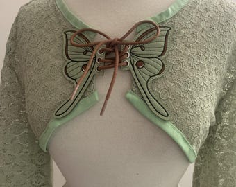 Moth Shrug Butterfly Bolero Bohemian Wide Flared Bell Sleeves Elven Fairy Wiccan Boho Hippy Burning Man Festival Wear Sage Green Lace
