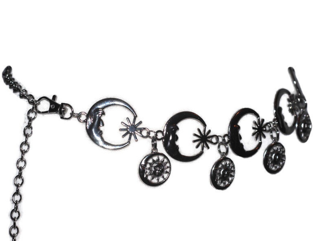 Moon Chain Belt Star Sun Celestial Galaxy Silver Wiccan Goth Etsy
