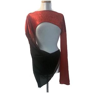Goth Shrug Red Gothic Bolero Long Flared Bell Sleeves Velvet and Chiffon Ombre Black Festival Wear Witch Witchy Witchcore Vampire