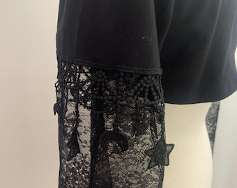Whimsigoth Star Shrug Black Stretch Knit and Lace Bolero Festival Wear Trad Goth Romantic Gothic Witchy Long Flared Bell Sleeves S M L XL