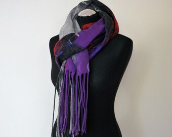 Merino wool and viscose multicolor felt shawl for women / Soft and warm collar- great Christmas gift / Winter accessories