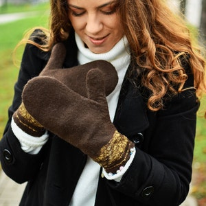 Brown beret and gloves suit/Felt wool hat/Wool gloves/Cap/Vintage hat/Brown winter hat/Suit for women/Hair accessories/Women hat/Handmade image 7