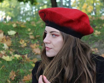 Beret/Hat/Wool hat/Cap/Felted hat/Vintage hat/red/Winter hat/Felt hat/red hat/Hair accessories/Merino wool/Women hat/Handmade/Felted