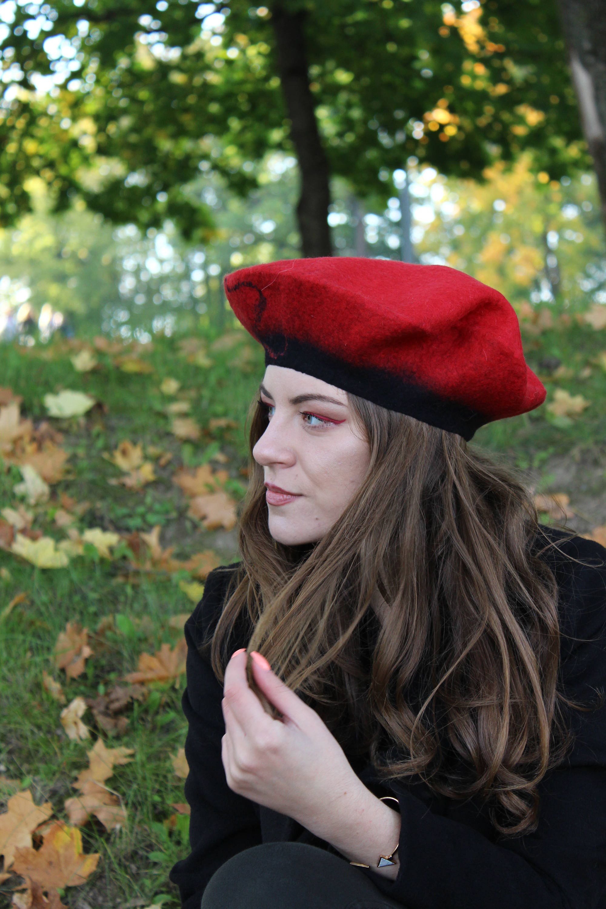 Beret/hat/wool Hat/cap/felted Hat/vintage Hat/red/winter Hat  display picture 1