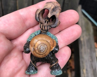 Ancient of the Brynwood Forest Folk with snail shell polymer clay figurine walnut shell folk art tree leaf  spirit