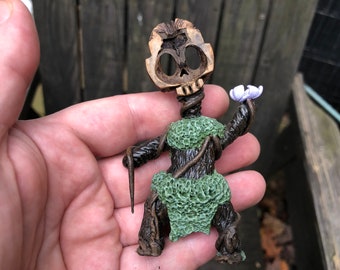 Ancient of the Brynwood with flower polymer clay figurine walnut shell folk art tree leaf  spirit