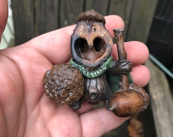 Brynwood Forest Folk Acorn Knight polymer clay figurine walnut shell folk art tree leaf  spirit