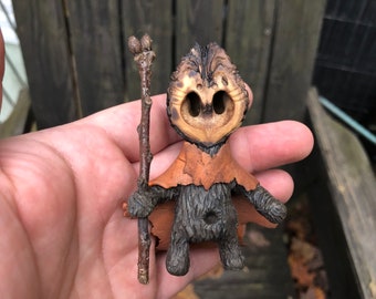 Brynwood Forest Folk Villager polymer clay figurine walnut shell folk art tree leaf  spirit