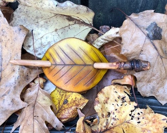 Leather hair clip, natural vine wrapped hair stick, autumn leaf barrette