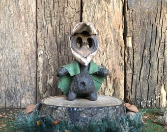 Brynwood Forest Folk Villager Cuckoos polymer clay figurine walnut shell folk art tree leaf spirit