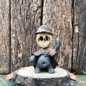 Brynwood Forest Folk Villager Scout polymer clay figurine walnut shell folk art tree leaf spirit