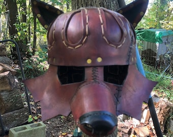 Battle-Scarred Leather Wolf Helmet