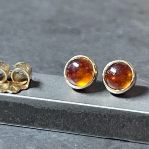 Orange Garnet Stud Earrings, Solid 14k Gold Earrings, Solid Gold Studs, Garnet Studs, Tiny Studs, Garnet Earrings, Gift for Her image 1