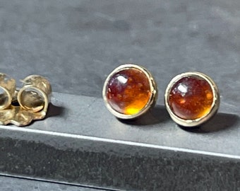 Orange Garnet Stud Earrings, Solid 14k Gold Earrings, Solid Gold Studs, Garnet Studs, Tiny Studs, Garnet Earrings, Gift for Her