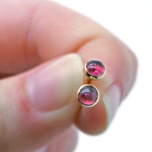 Pink Tourmaline Earrings, Solid 14k Gold Earrings, Pink Tourmaline Gold Bezel Stud Earrings, Minimalist Earrings, Gemstone Stud Earrings